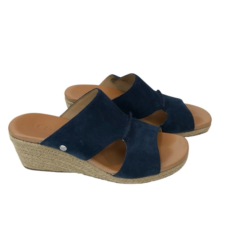 UGG Navy Suede Wedge Slide Sandals